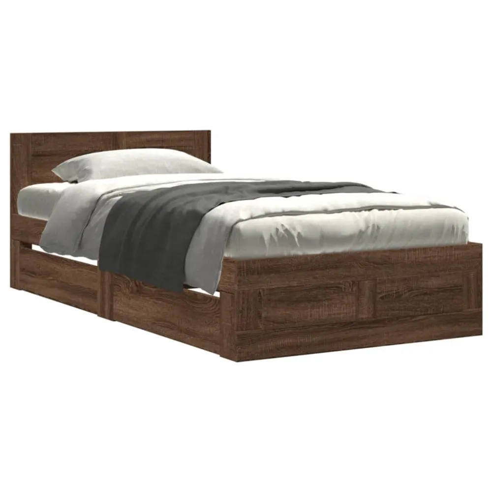 Bedframe met hoofdeinde bewerkt hout bruineikenkleur 100x200 cm