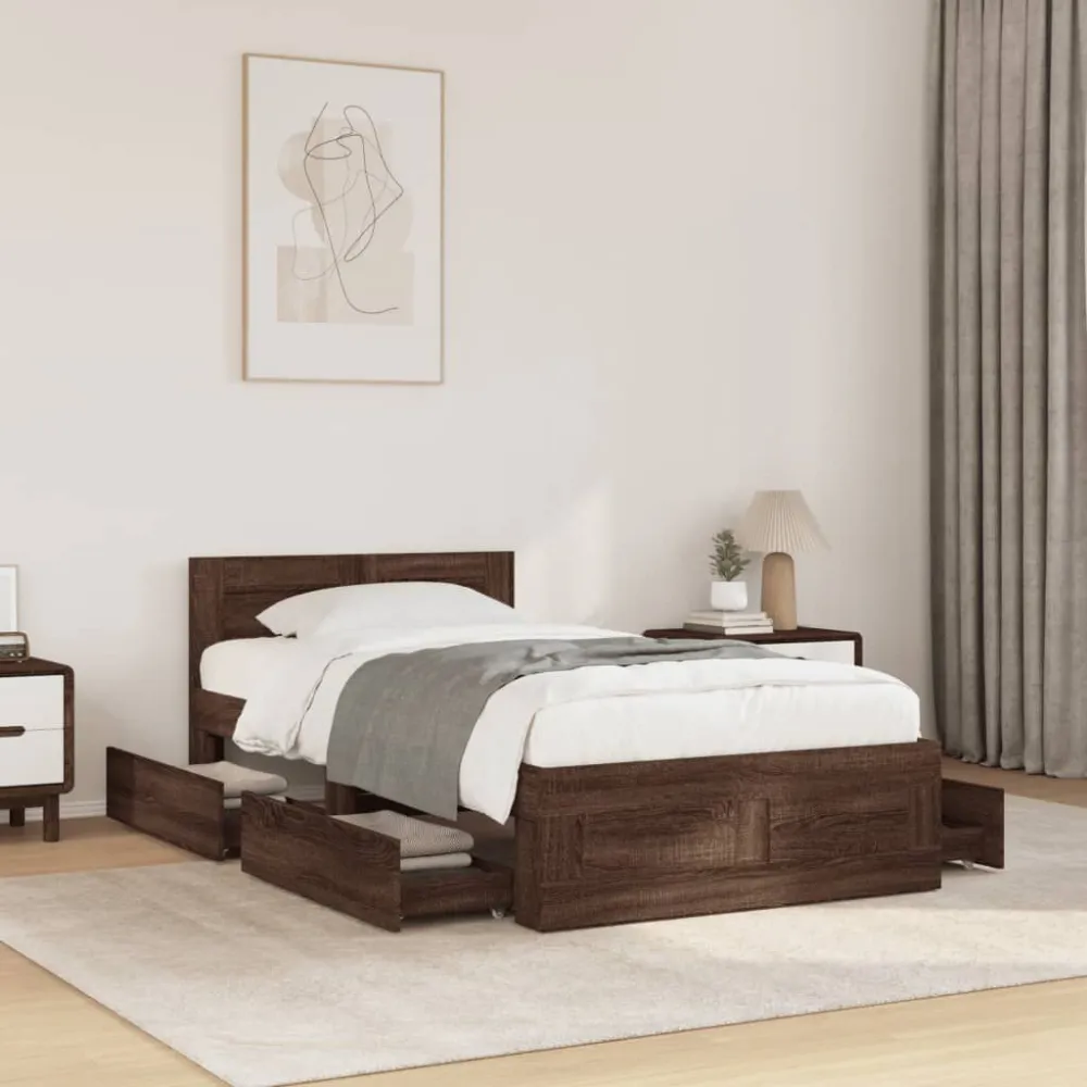 Bedframe met hoofdeinde bewerkt hout bruineikenkleur 100x200 cm