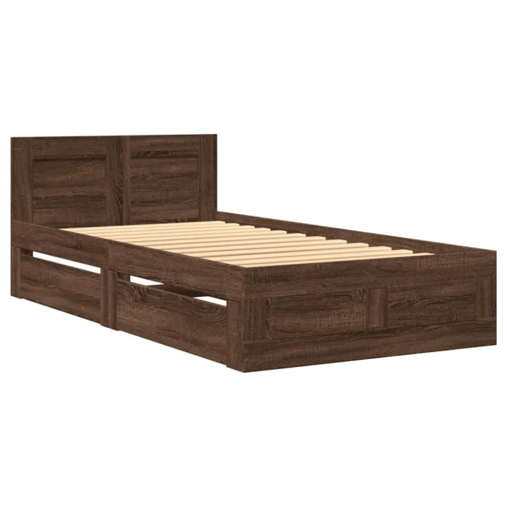 Bedframe met hoofdeinde bewerkt hout bruineikenkleur 100x200 cm