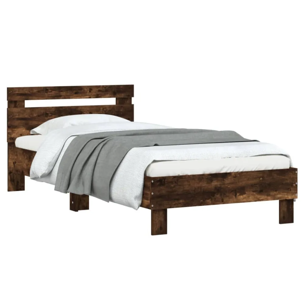Bedframe met hoofdeinde bewerkt hout gerookt eiken 90x190 cm