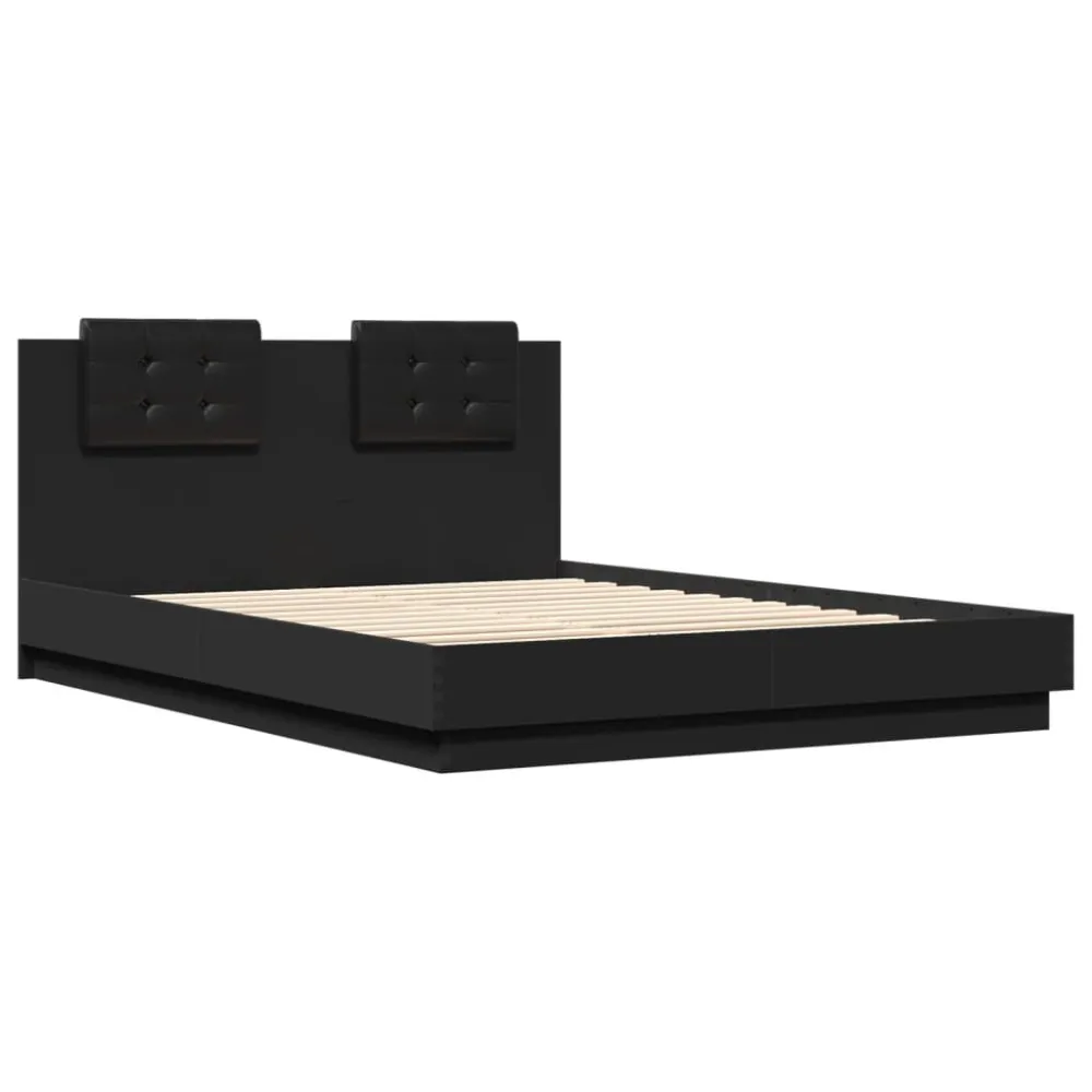 Bedframe met hoofdeinde bewerkt hout zwart 150x200 cm