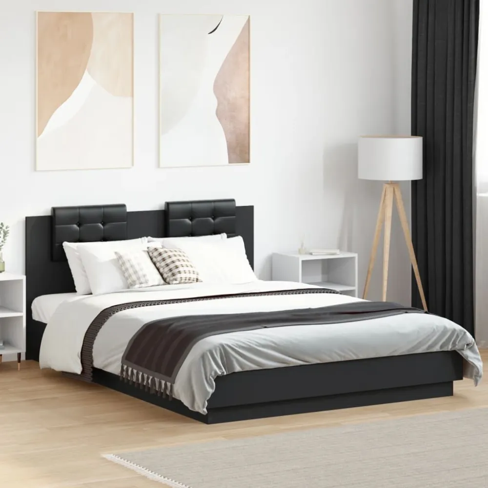 Bedframe met hoofdeinde bewerkt hout zwart 150x200 cm