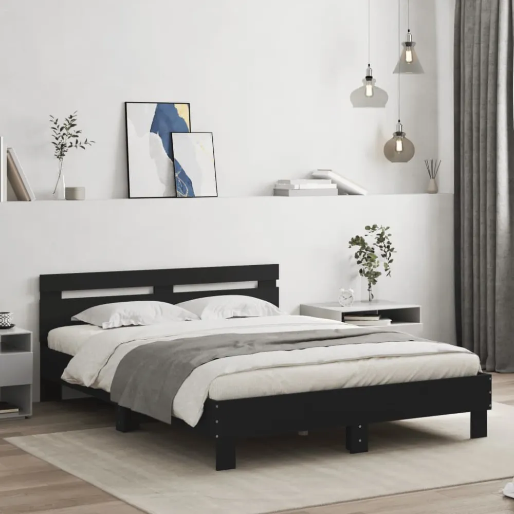 Bedframe met hoofdeinde bewerkt hout zwart 150x200 cm