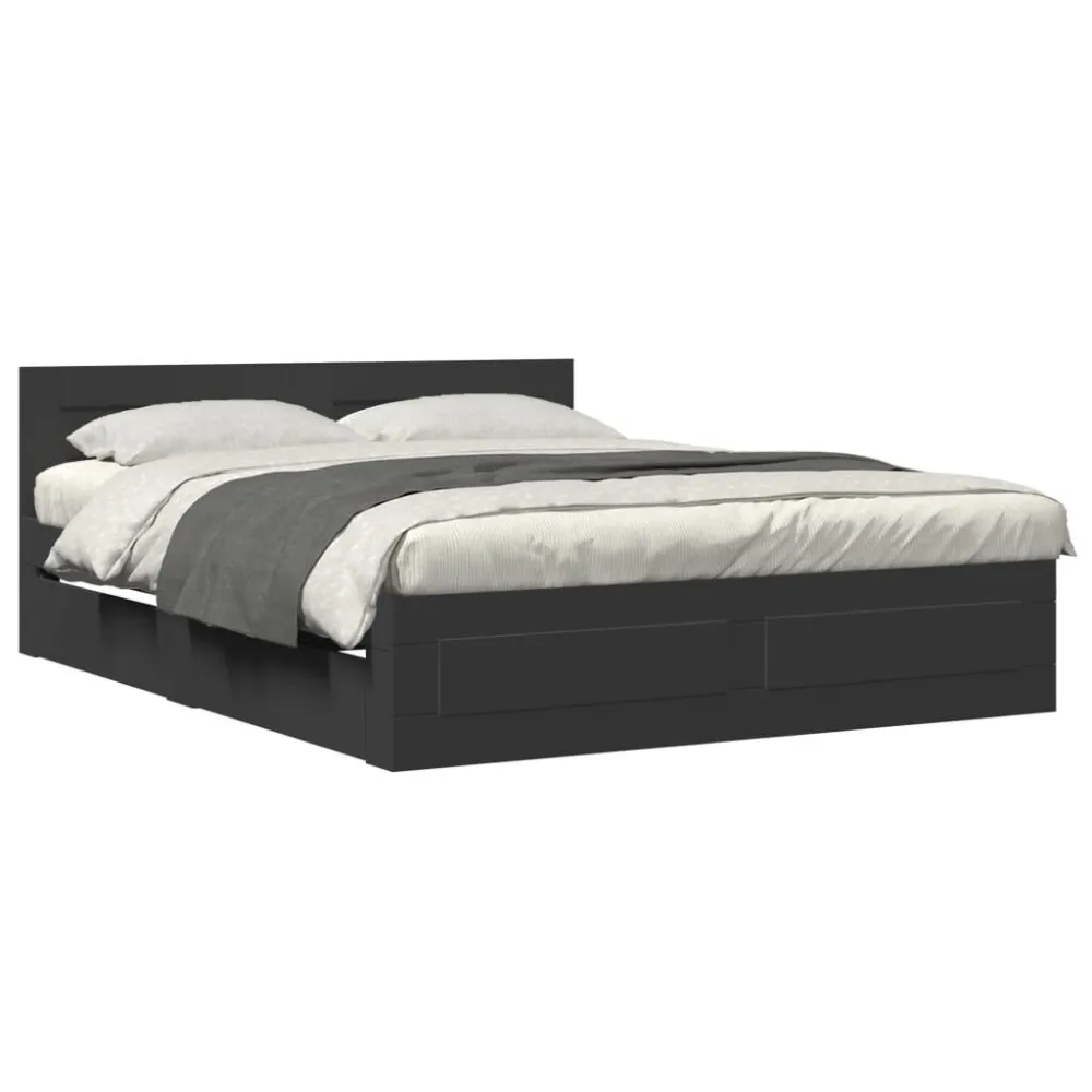 Bedframe met hoofdeinde bewerkt hout zwart 150x200 cm