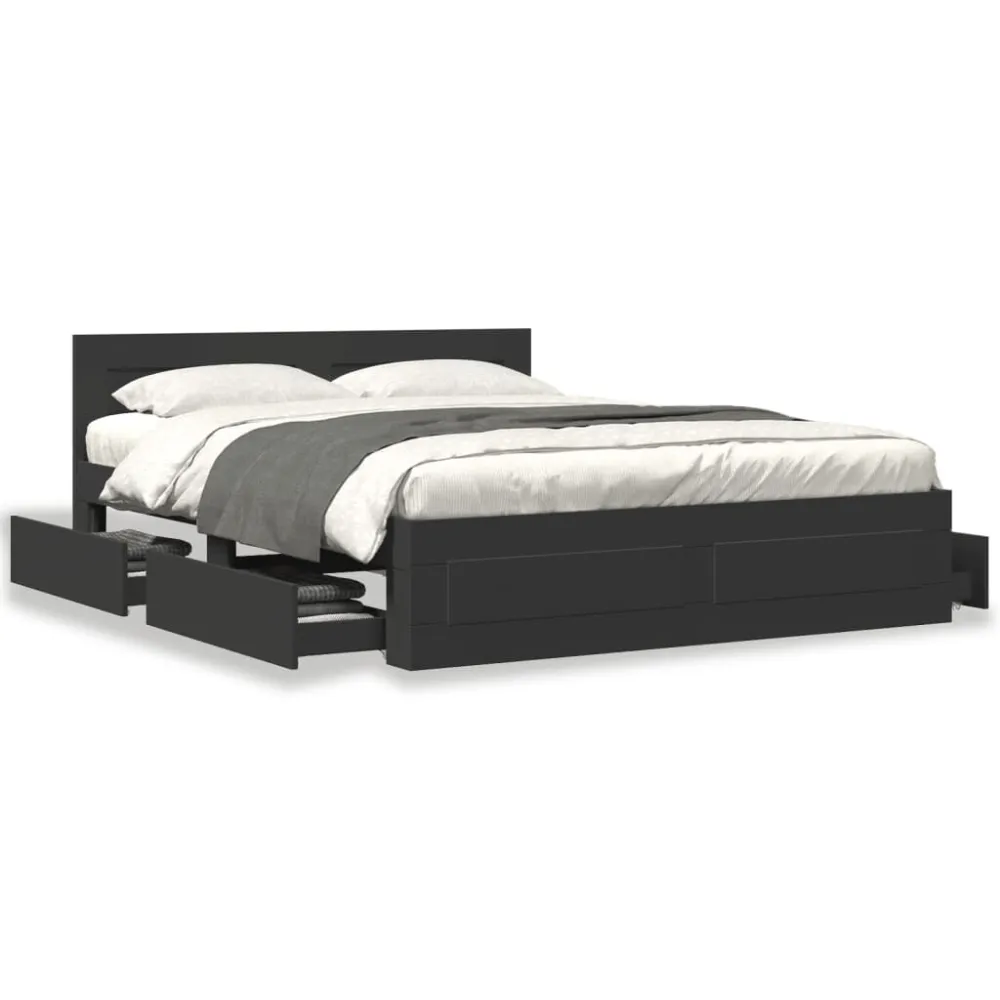 Bedframe met hoofdeinde bewerkt hout zwart 150x200 cm