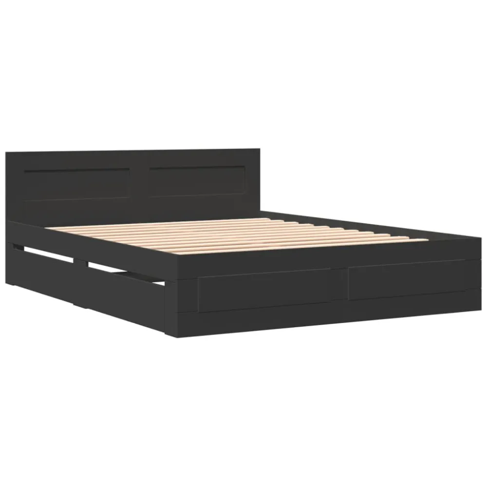 Bedframe met hoofdeinde bewerkt hout zwart 150x200 cm