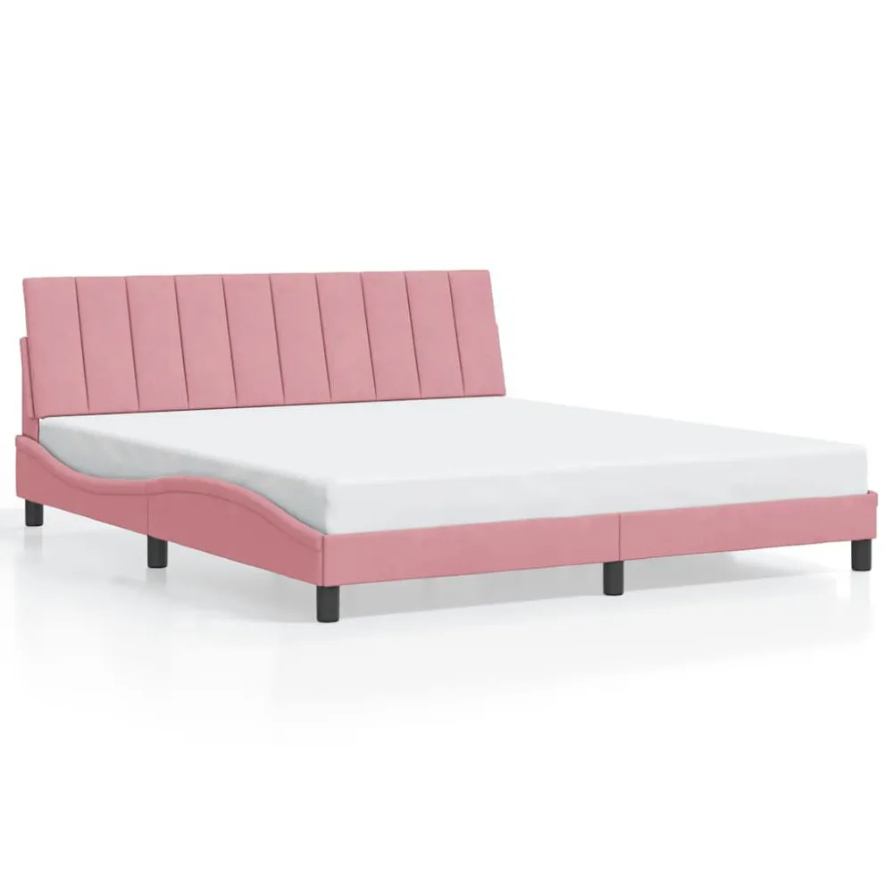 Bedframe met hoofdeinde fluweel roze 180x200 cm