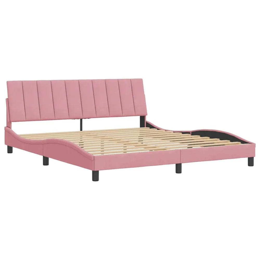 Bedframe met hoofdeinde fluweel roze 180x200 cm