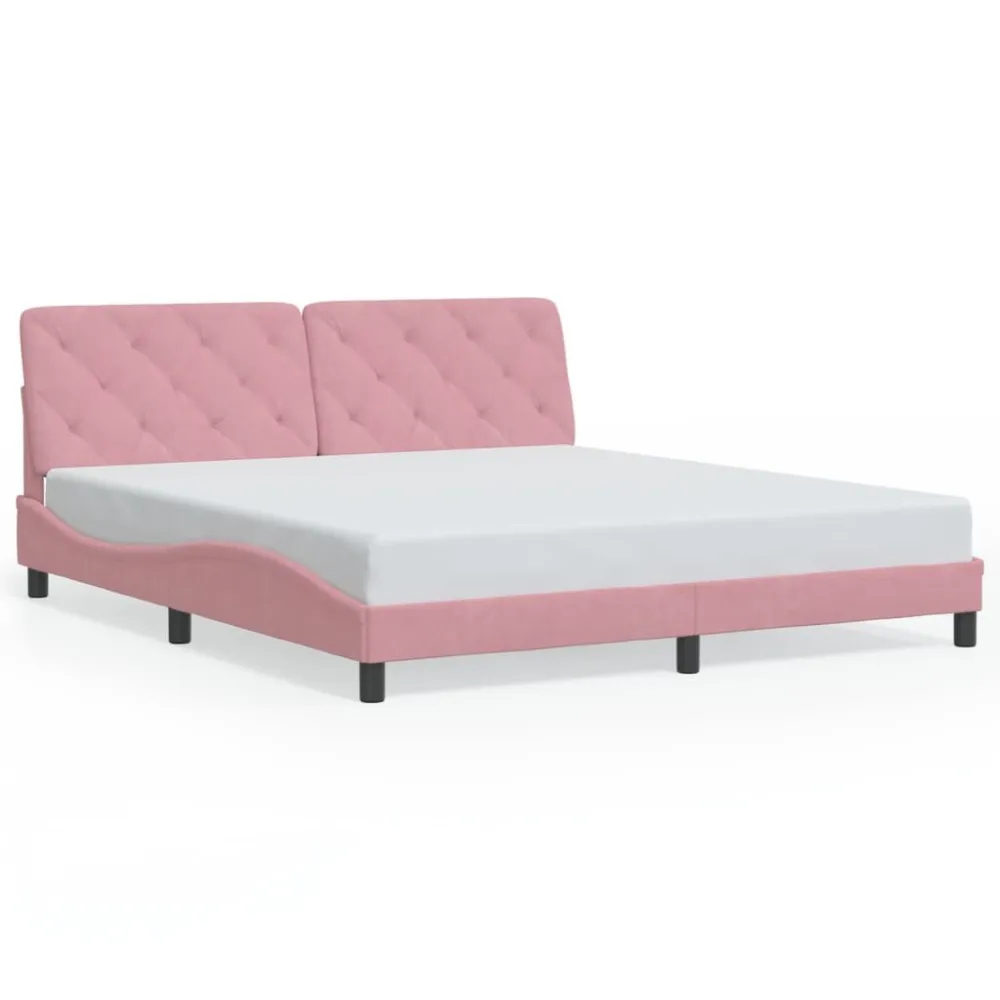 Bedframe met hoofdeinde fluweel roze 180x200 cm