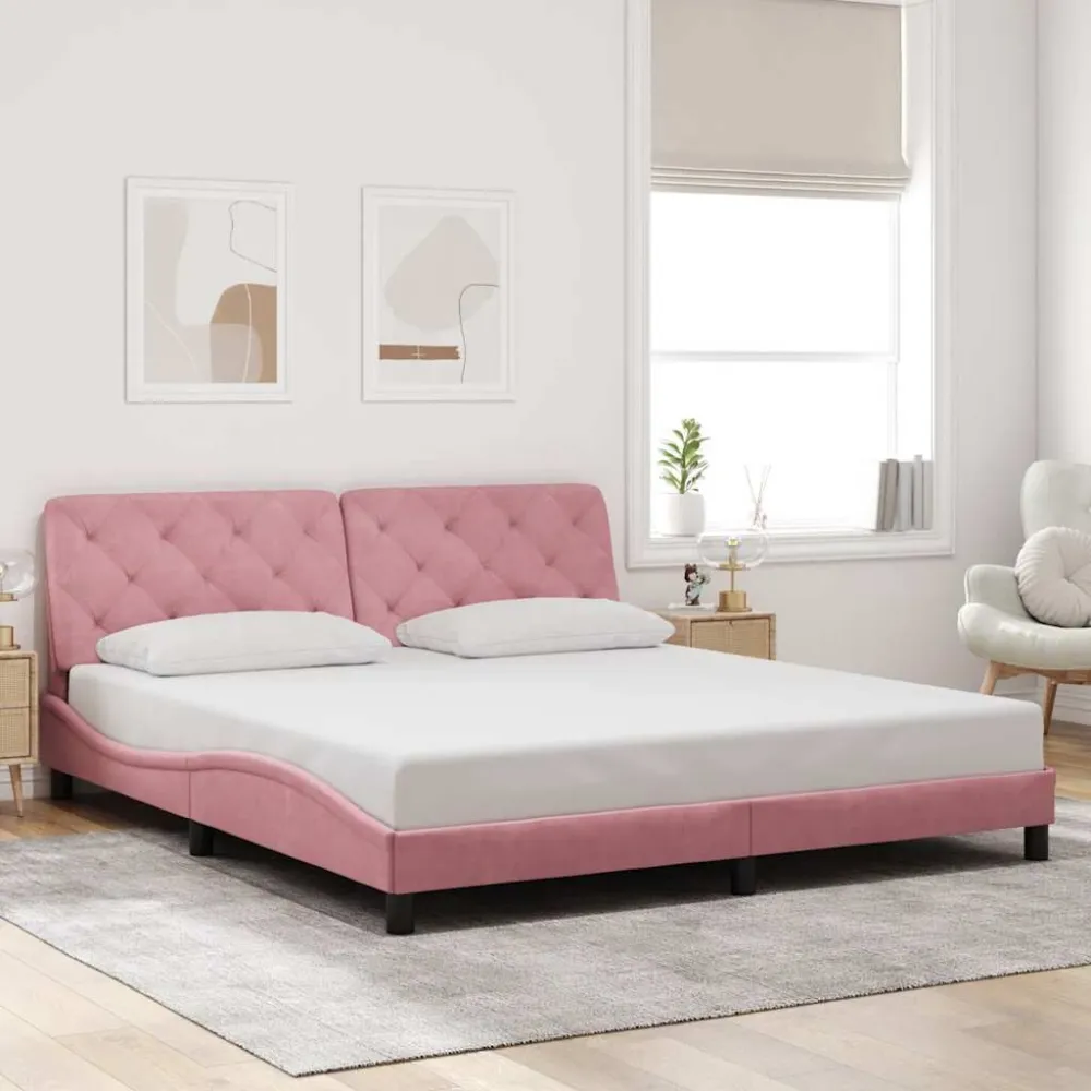 Bedframe met hoofdeinde fluweel roze 180x200 cm