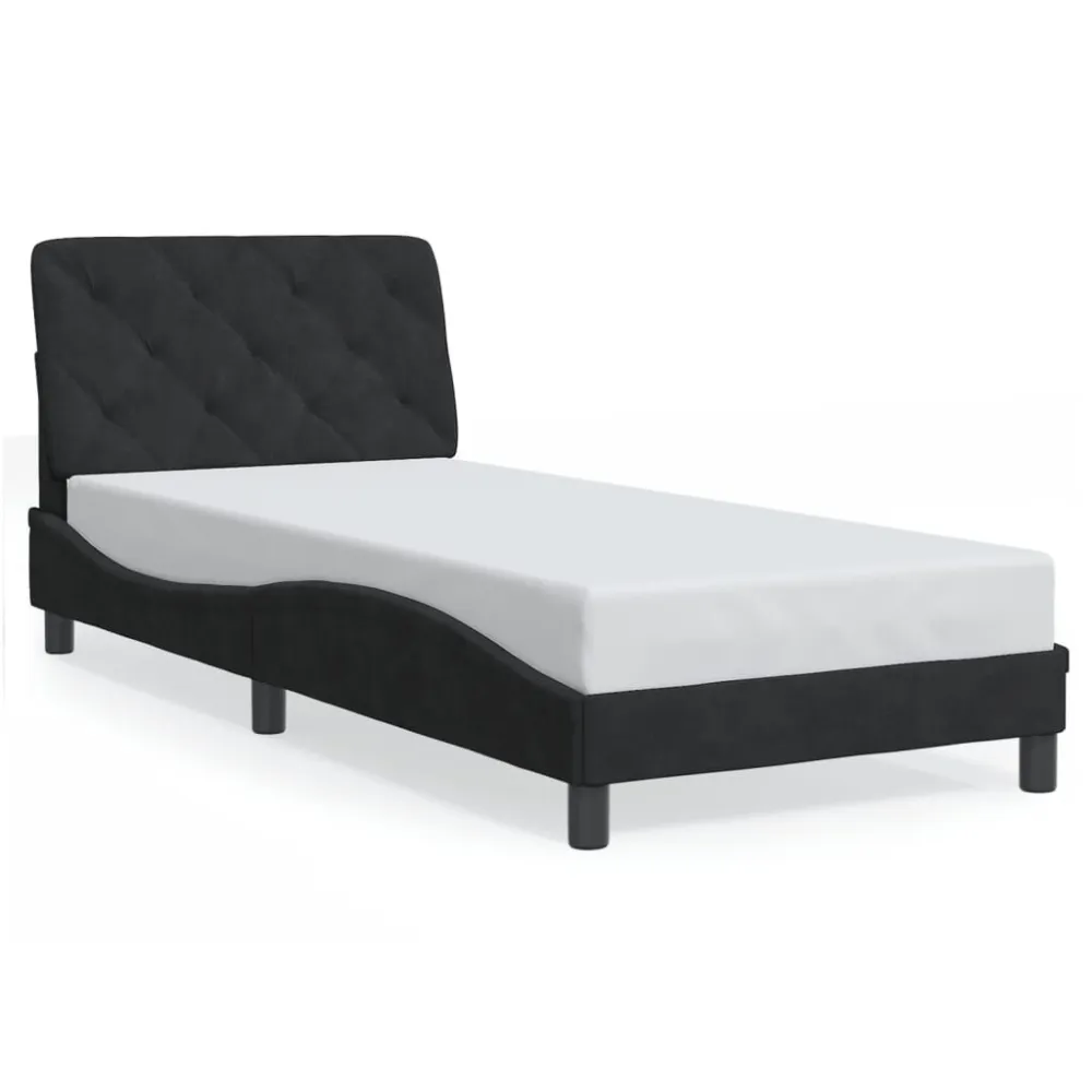Bedframe met hoofdeinde fluweel zwart 90x190 cm