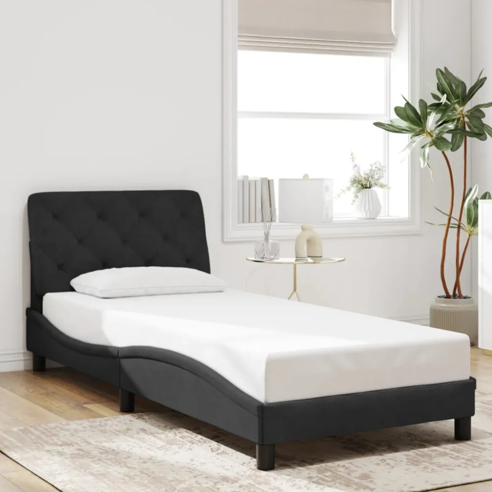 Bedframe met hoofdeinde fluweel zwart 90x190 cm