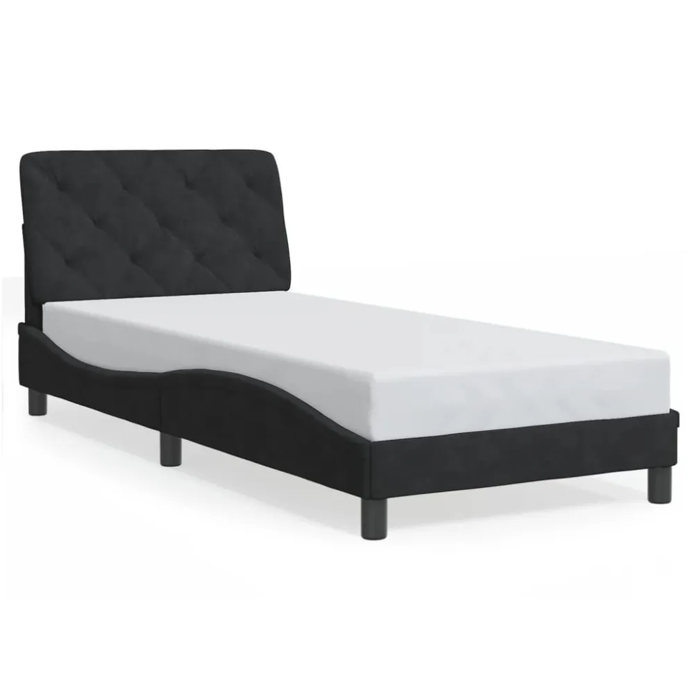 Bedframe met hoofdeinde fluweel zwart 90x200 cm