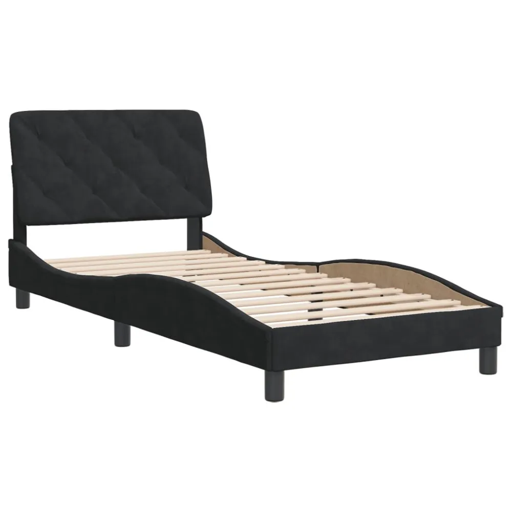 Bedframe met hoofdeinde fluweel zwart 90x200 cm