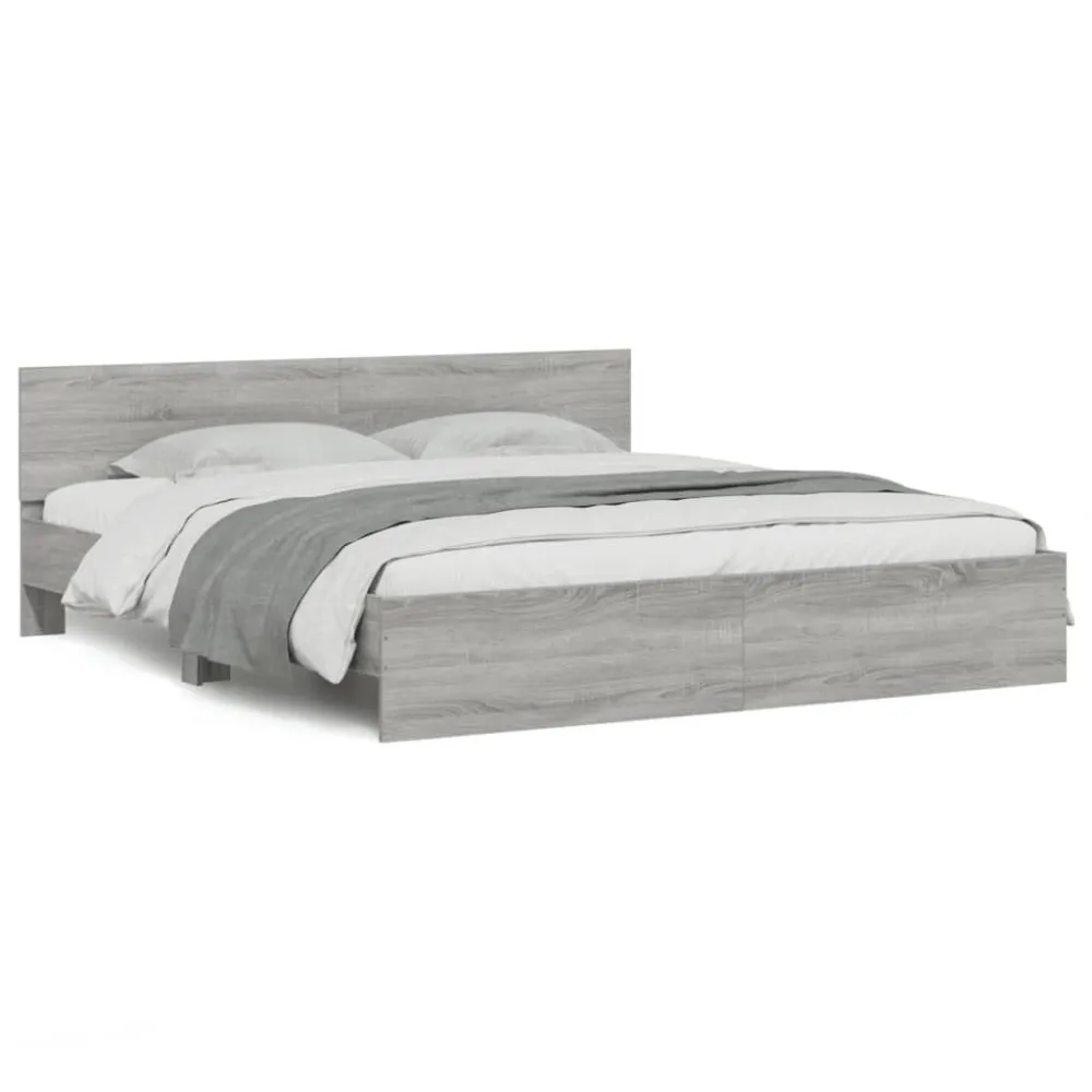 Bedframe met hoofdeinde grijs sonoma eikenkleurig 160x200 cm