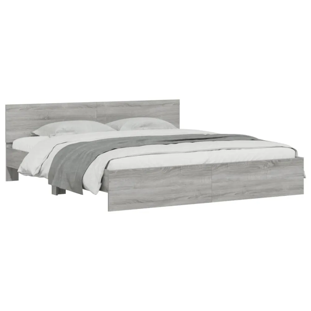 Bedframe met hoofdeinde grijs sonoma eikenkleurig 160x200 cm