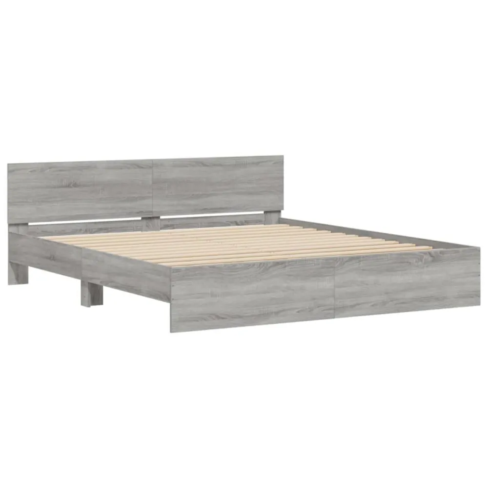 Bedframe met hoofdeinde grijs sonoma eikenkleurig 160x200 cm