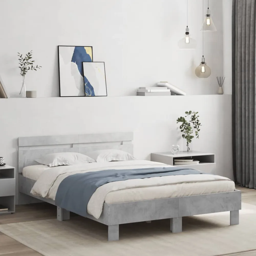 Bedframe met hoofdeinde en LED betongrijs 120x200 cm