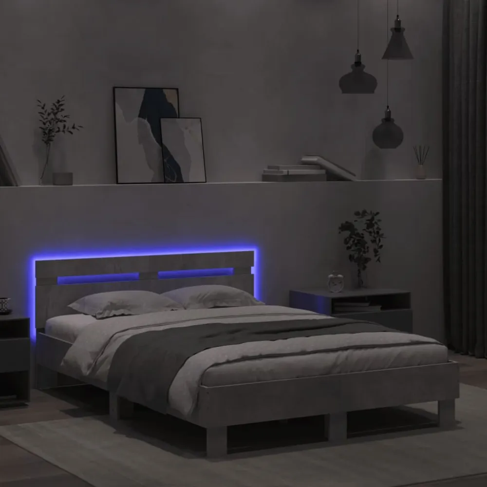 Bedframe met hoofdeinde en LED betongrijs 120x200 cm