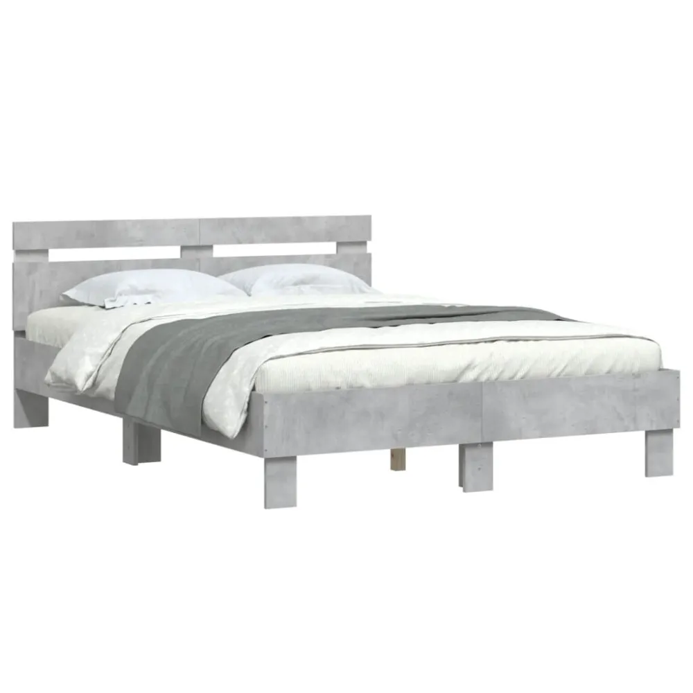 Bedframe met hoofdeinde en LED betongrijs 135x190 cm
