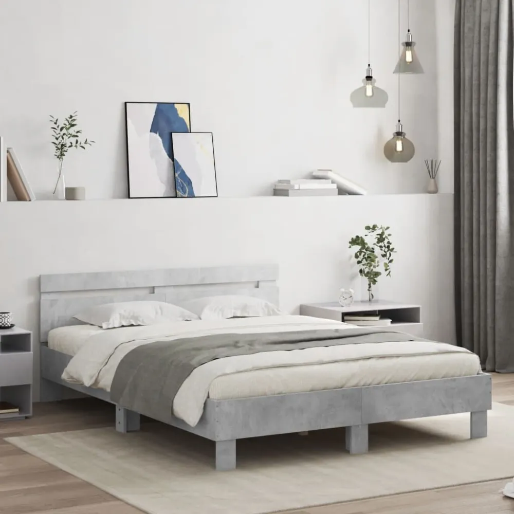 Bedframe met hoofdeinde en LED betongrijs 150x200 cm