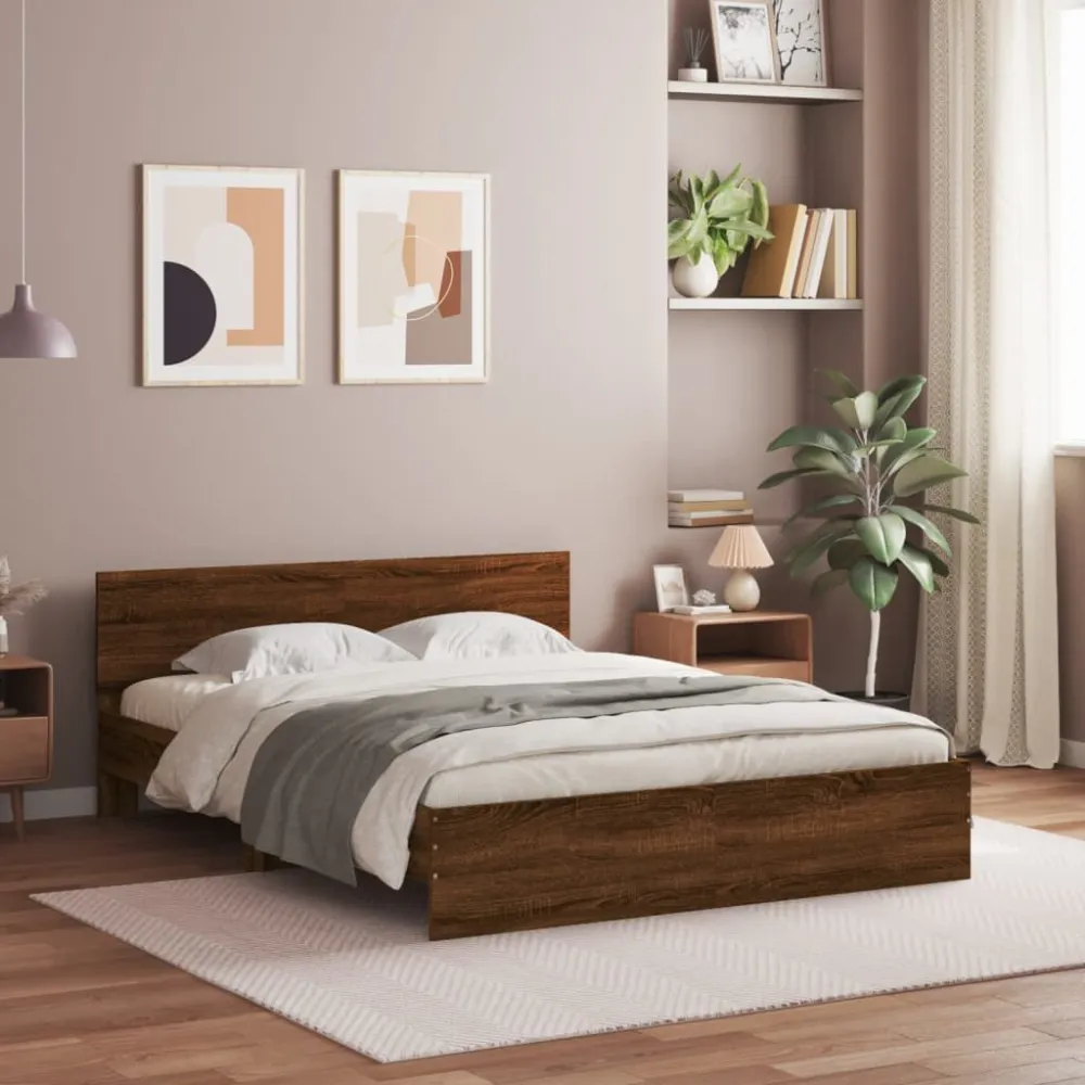 Bedframe met hoofdeinde en LED bruin eikenkleur 160x200 cm