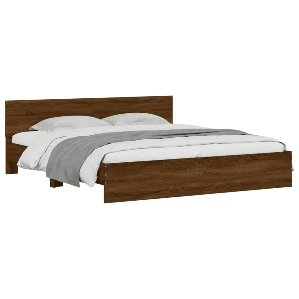 Bedframe met hoofdeinde en LED bruin eikenkleur 180x200 cm