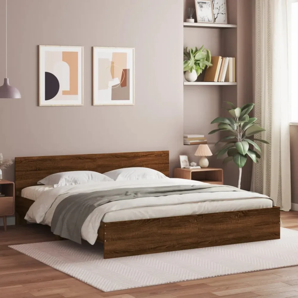 Bedframe met hoofdeinde en LED bruin eikenkleur 200x200 cm