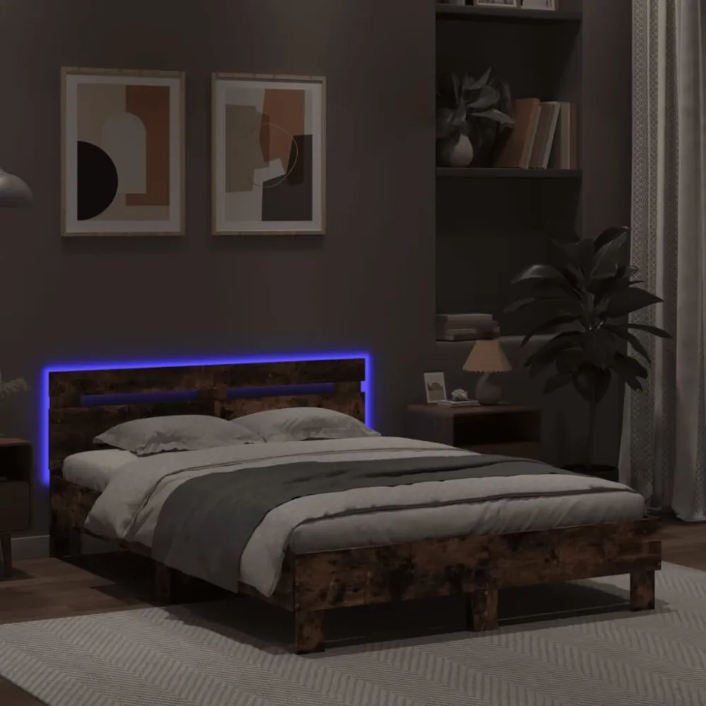 Bedframe met hoofdeinde en LED gerookt eikenkleurig 120x200 cm