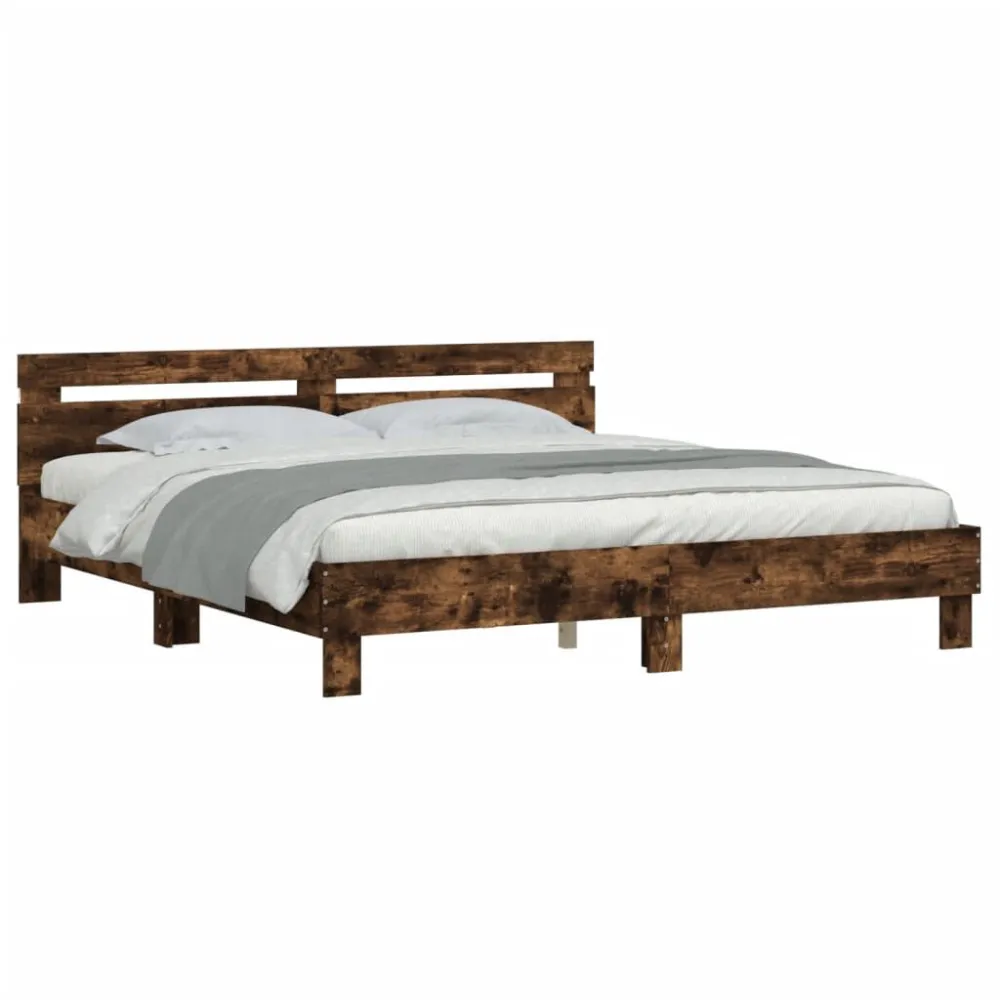 Bedframe met hoofdeinde en LED gerookt eikenkleurig 180x200 cm
