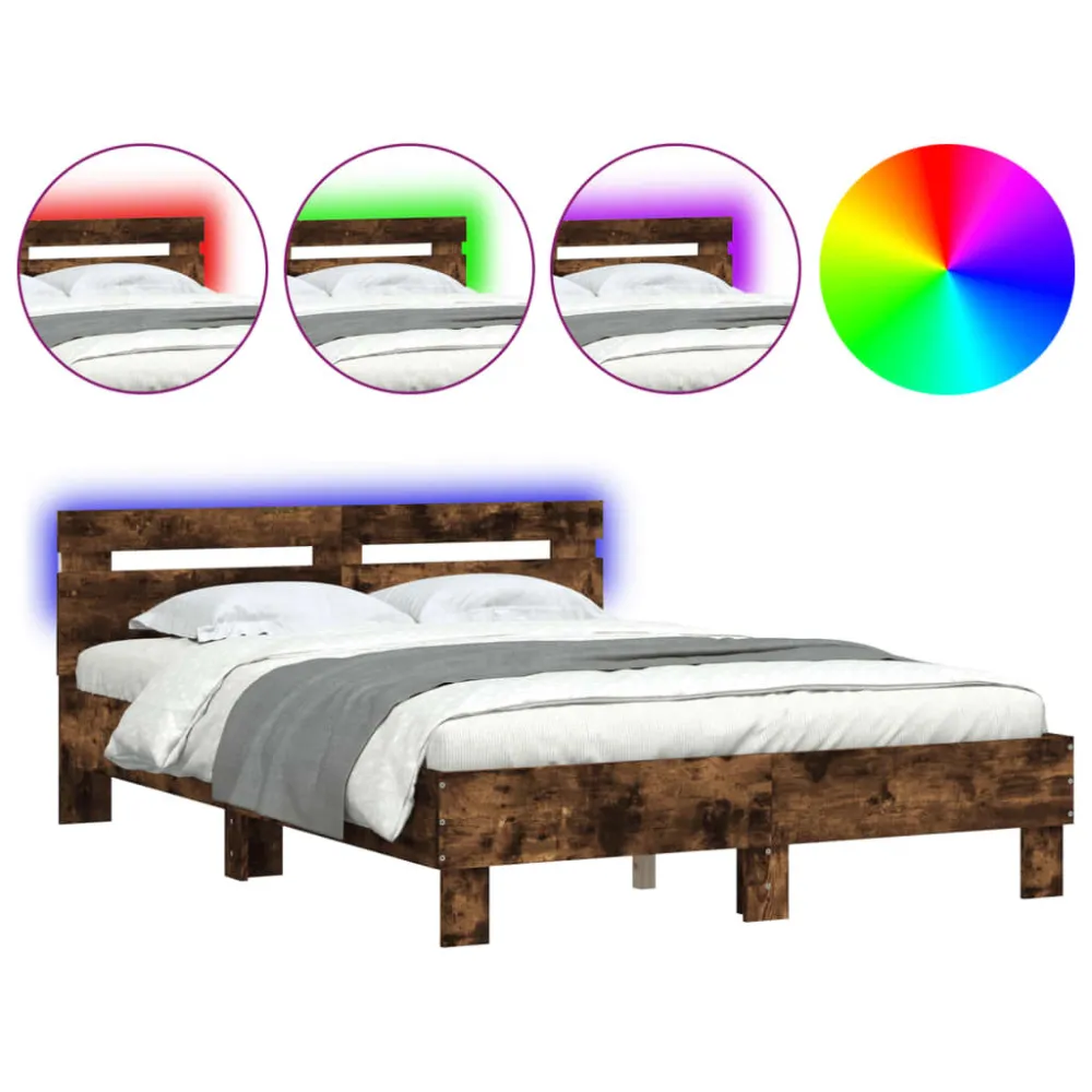Bedframe met hoofdeinde en LED gerookt eikenkleurig 120x190 cm