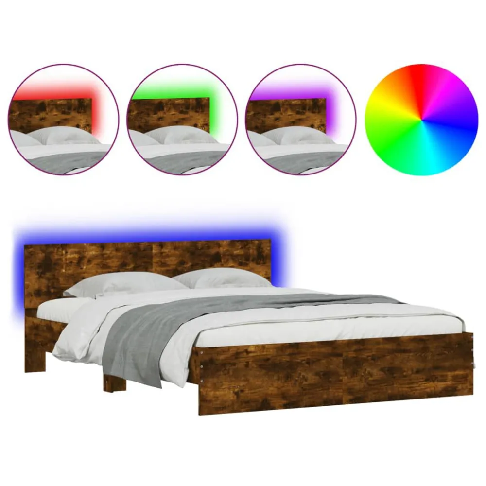 Bedframe met hoofdeinde en LED gerookt eikenkleurig 160x200 cm