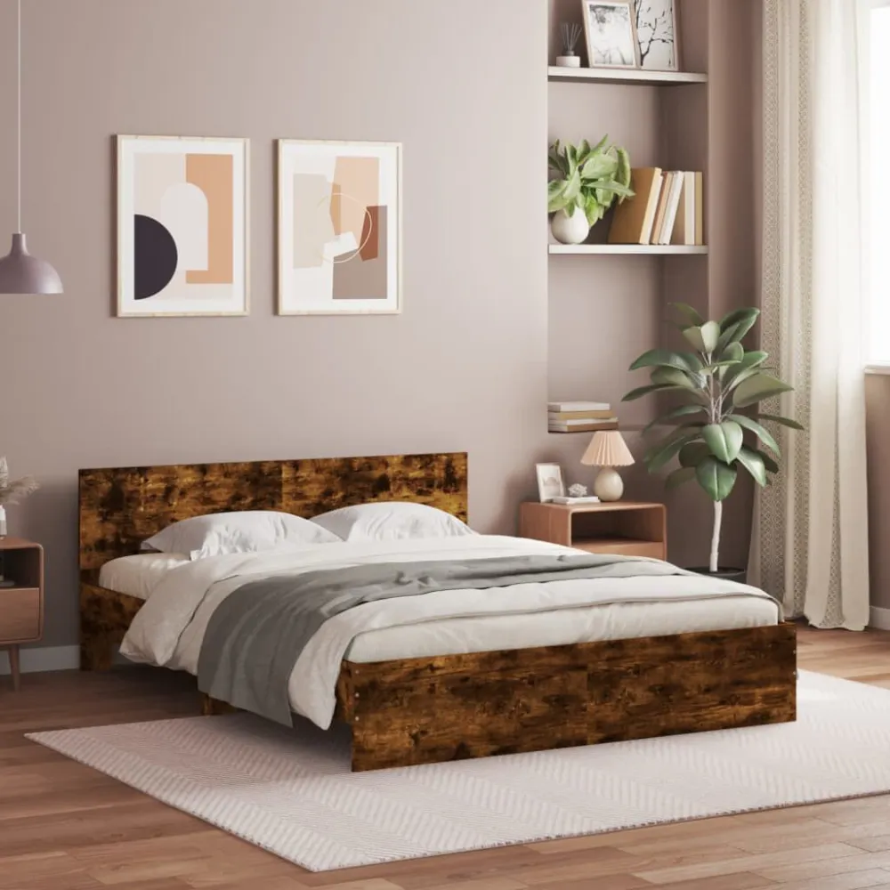 Bedframe met hoofdeinde en LED gerookt eikenkleurig 160x200 cm