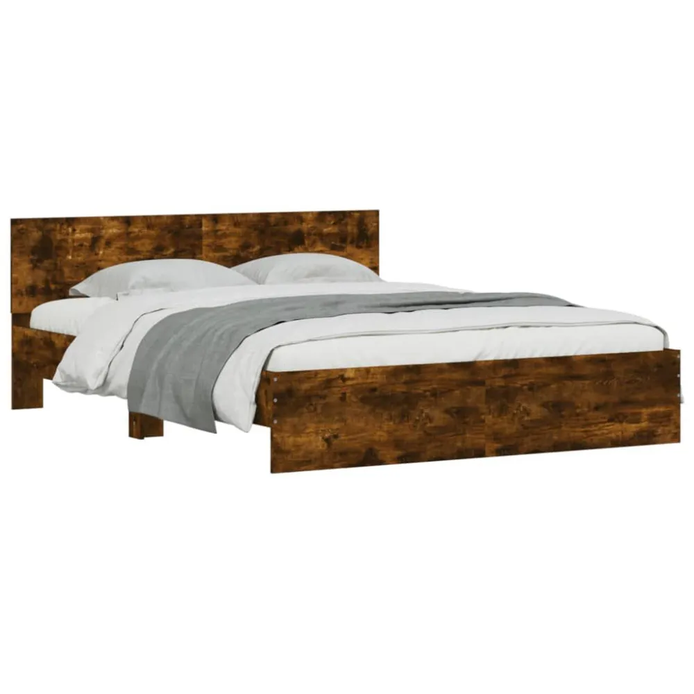 Bedframe met hoofdeinde en LED gerookt eikenkleurig 160x200 cm