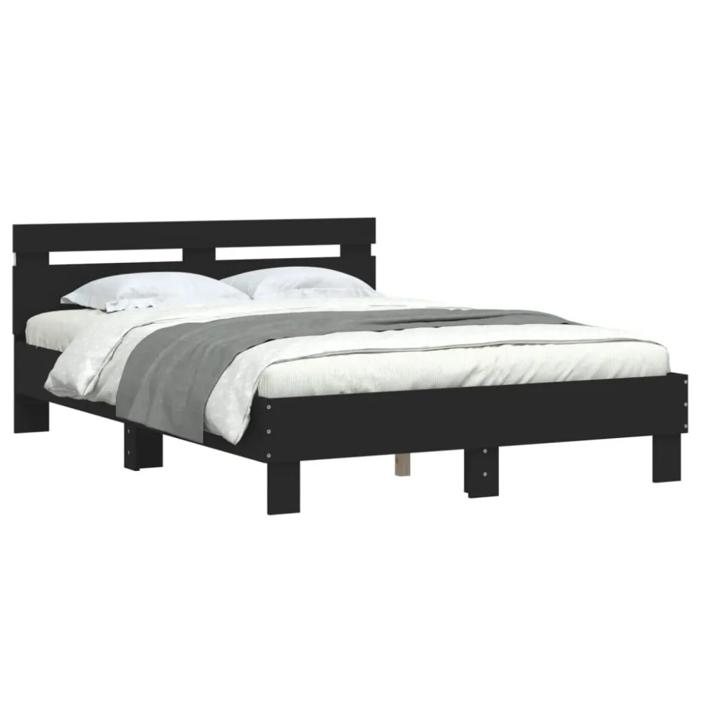 Bedframe met hoofdeinde en LED zwart 135x190 cm
