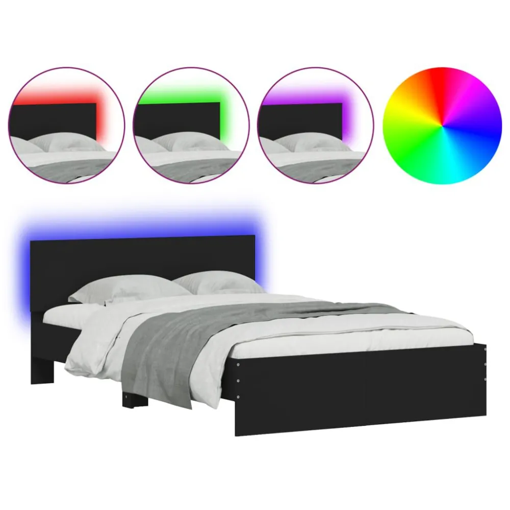 Bedframe met hoofdeinde en LED zwart 135x190 cm