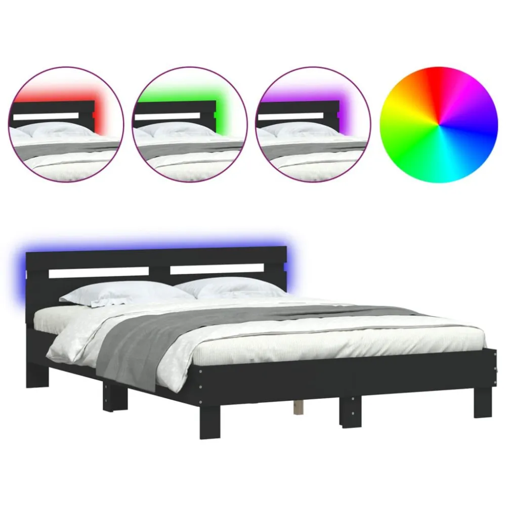 Bedframe met hoofdeinde en LED zwart 140x200 cm