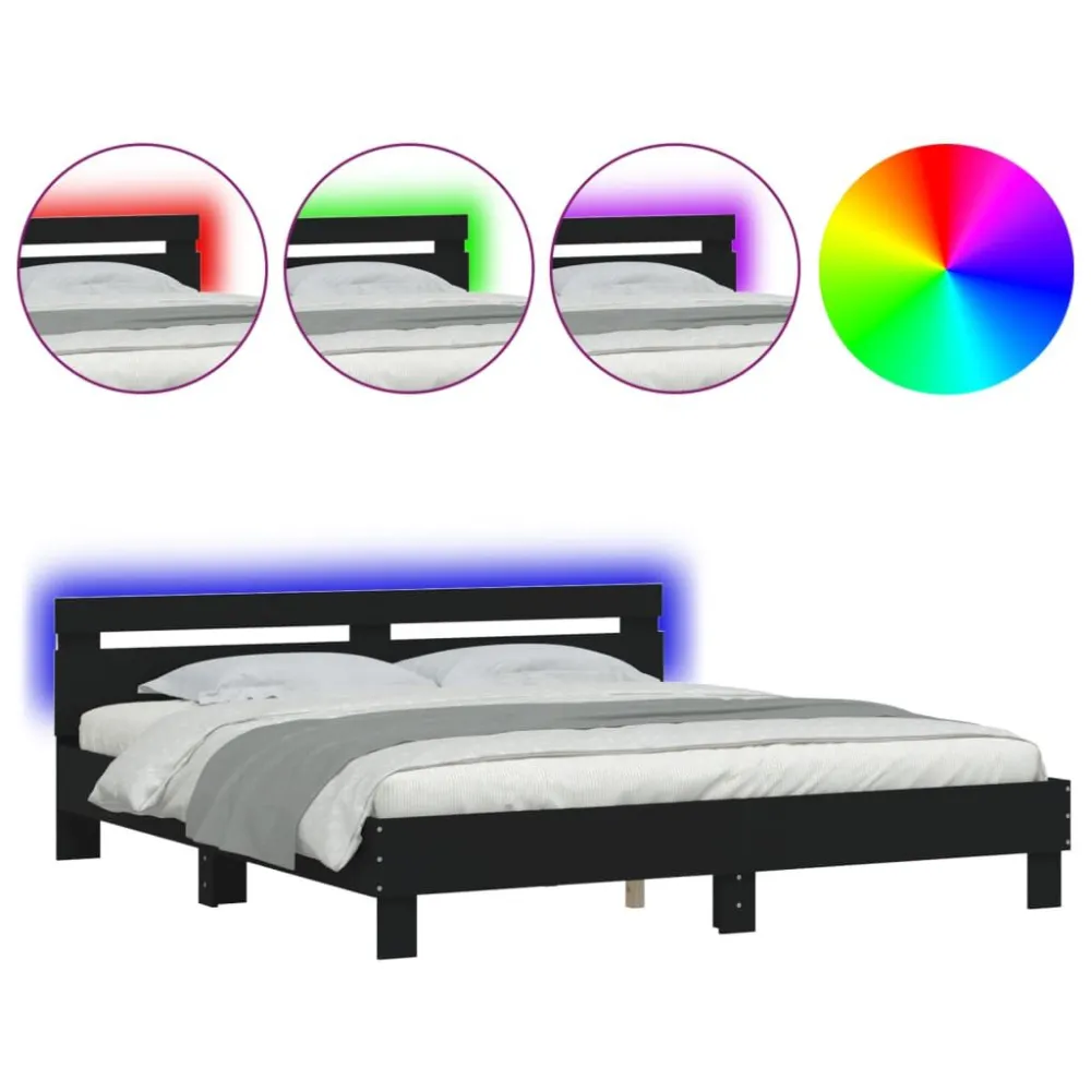 Bedframe met hoofdeinde en LED zwart 180x200 cm