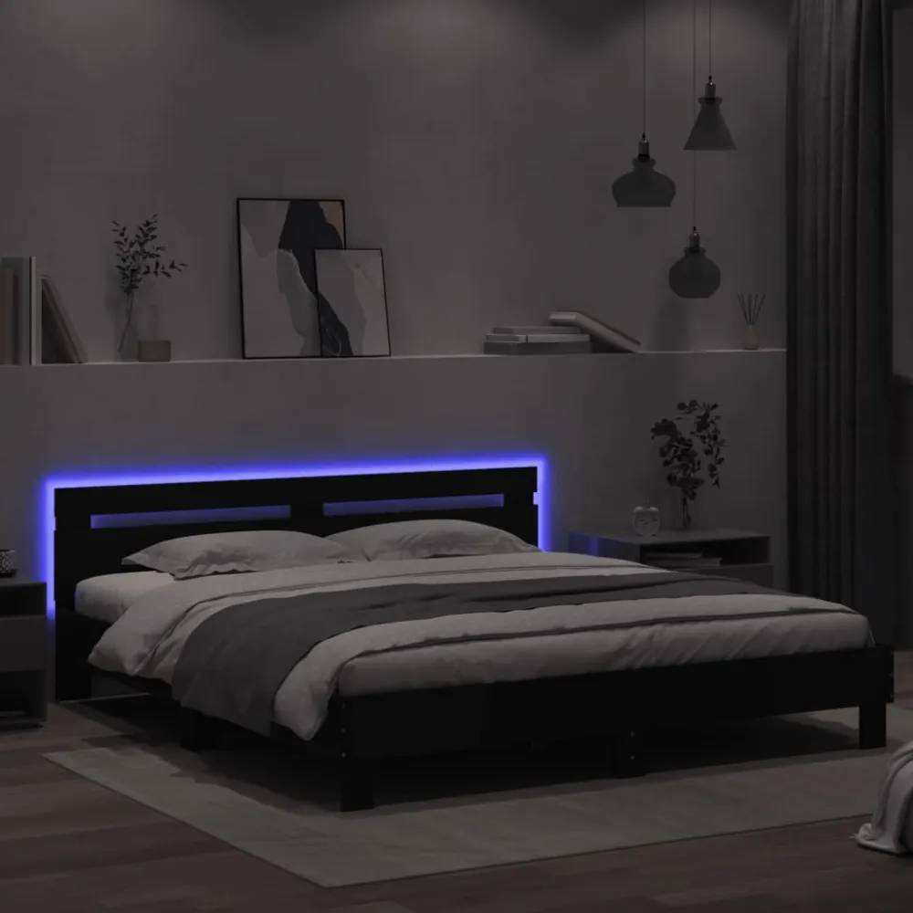 Bedframe met hoofdeinde en LED zwart 180x200 cm
