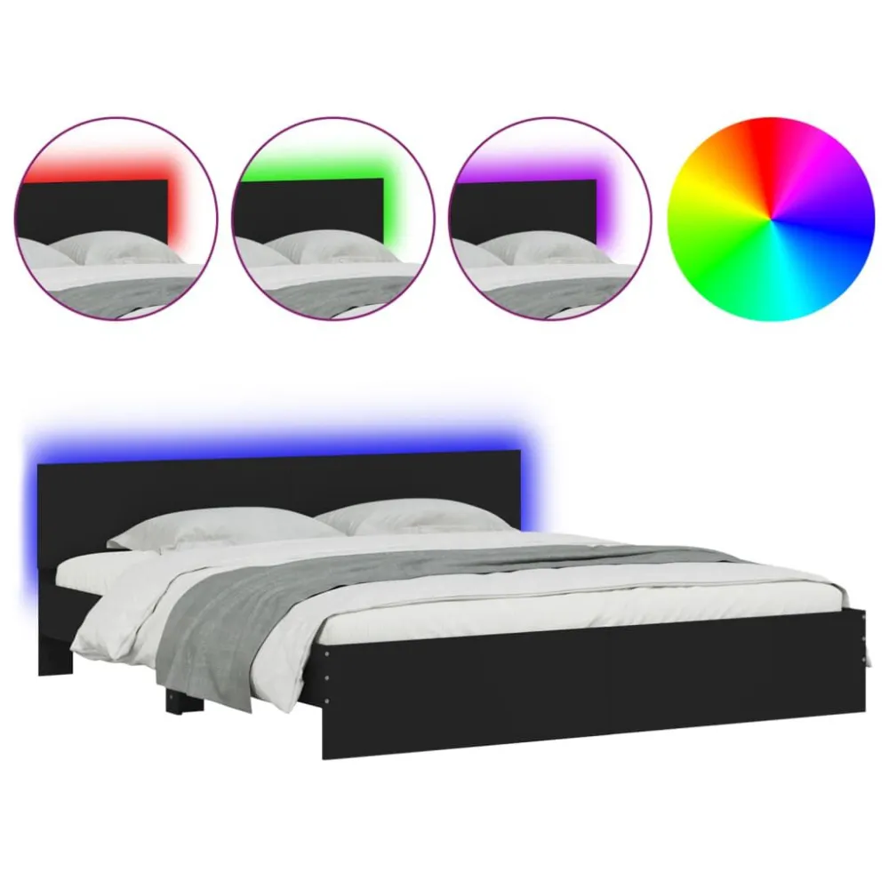 Bedframe met hoofdeinde en LED zwart 180x200 cm