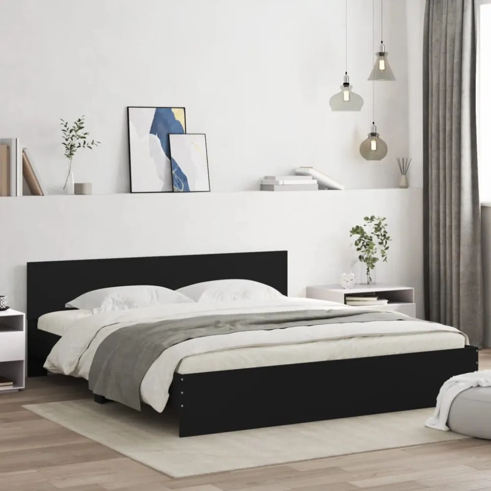 Bedframe met hoofdeinde en LED zwart 180x200 cm