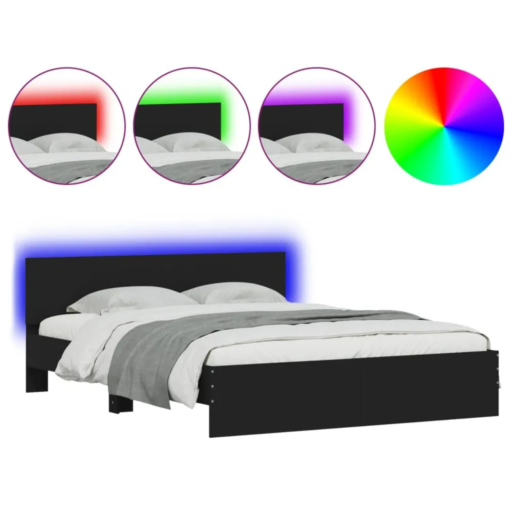 Bedframe met hoofdeinde en LED-verlichting zwart 160x200 cm