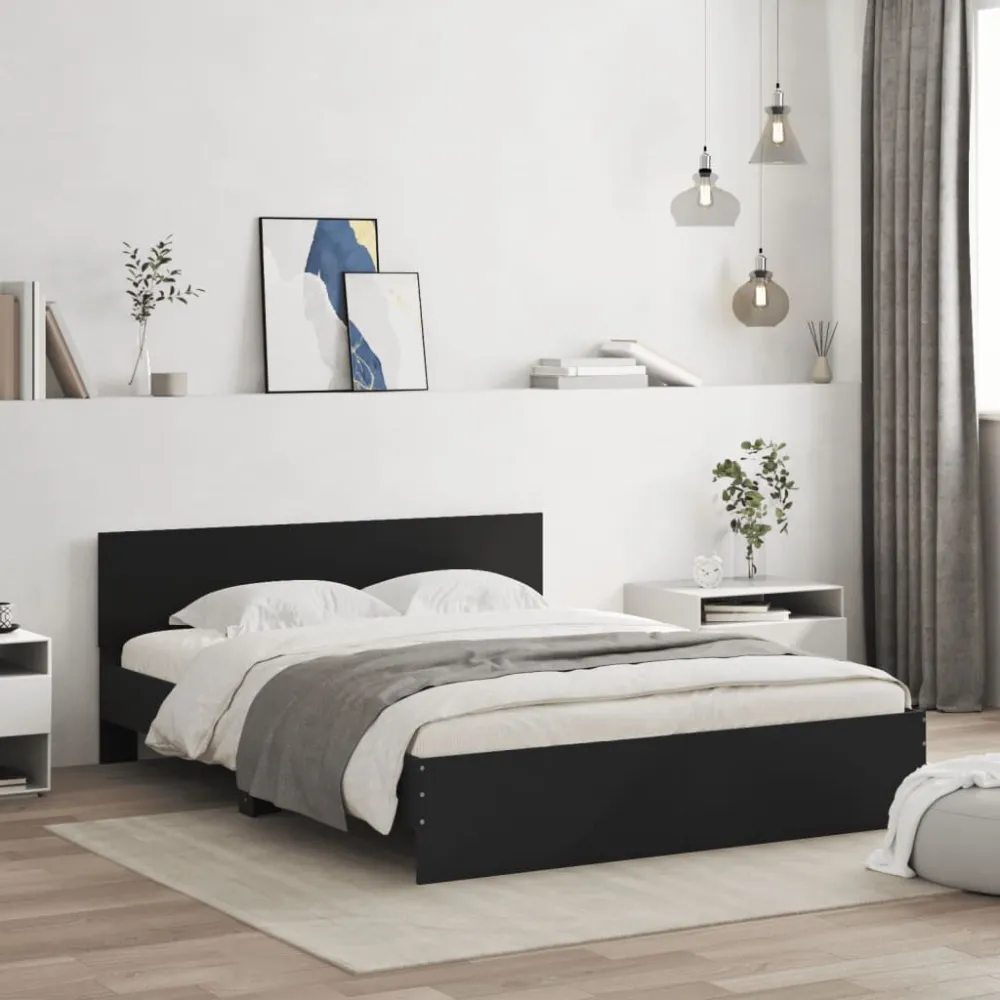 Bedframe met hoofdeinde en LED-verlichting zwart 160x200 cm
