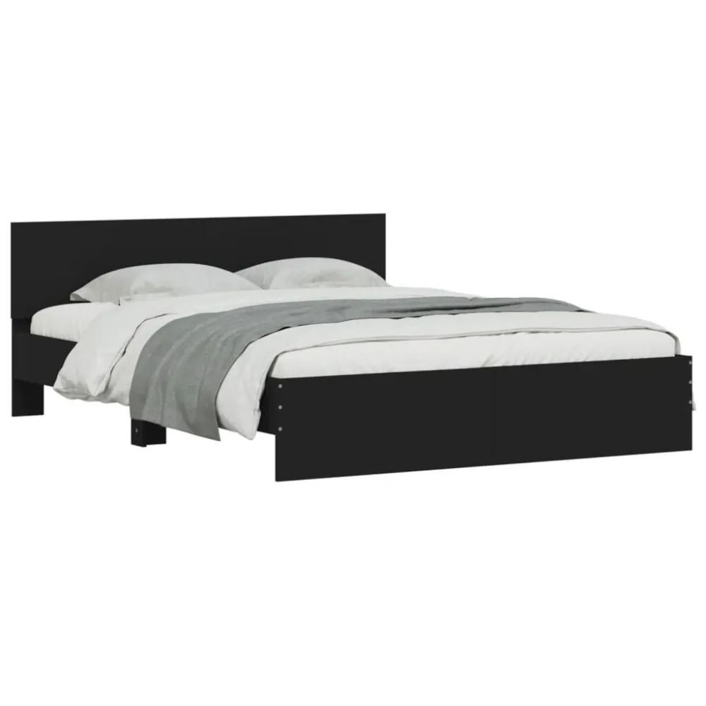 Bedframe met hoofdeinde en LED-verlichting zwart 160x200 cm