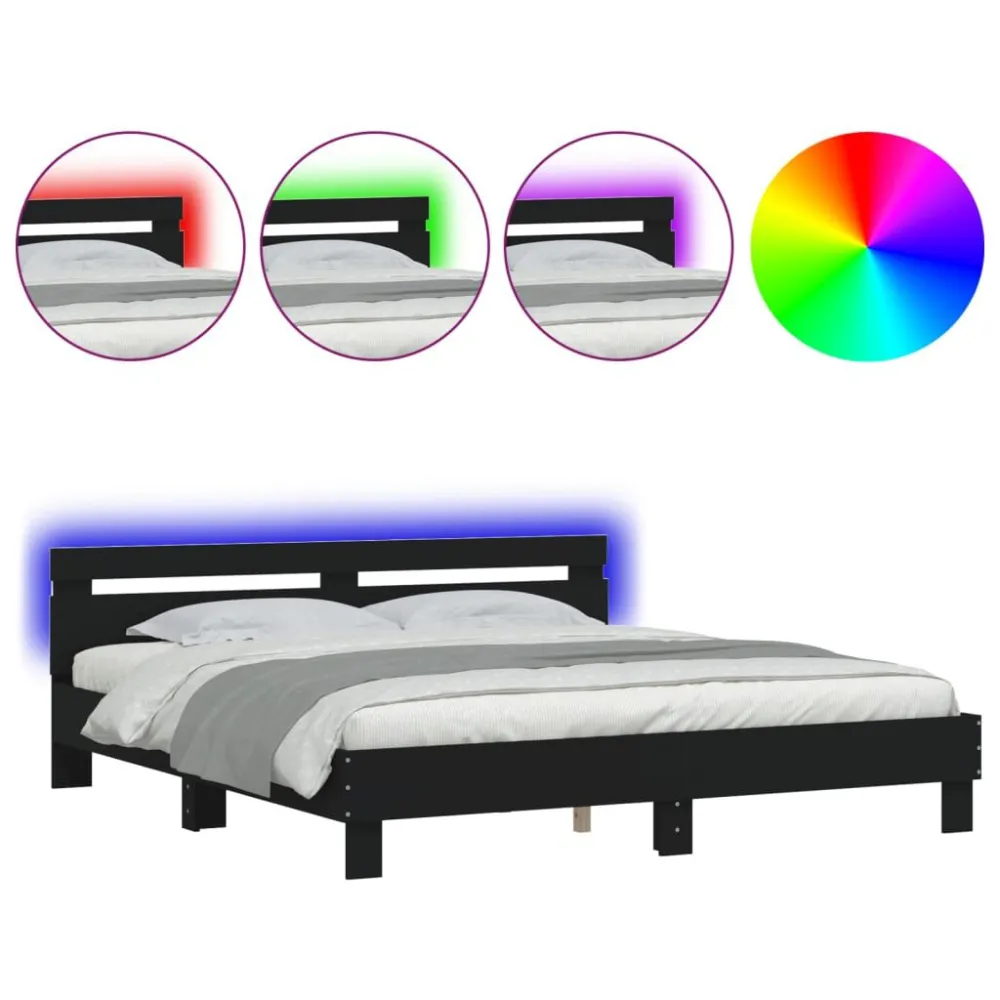 Bedframe met hoofdeinde en LED-verlichting zwart 200x200 cm