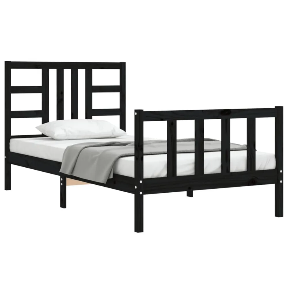 Bedframe met hoofdeinde massief hout zwart 90x190 cm