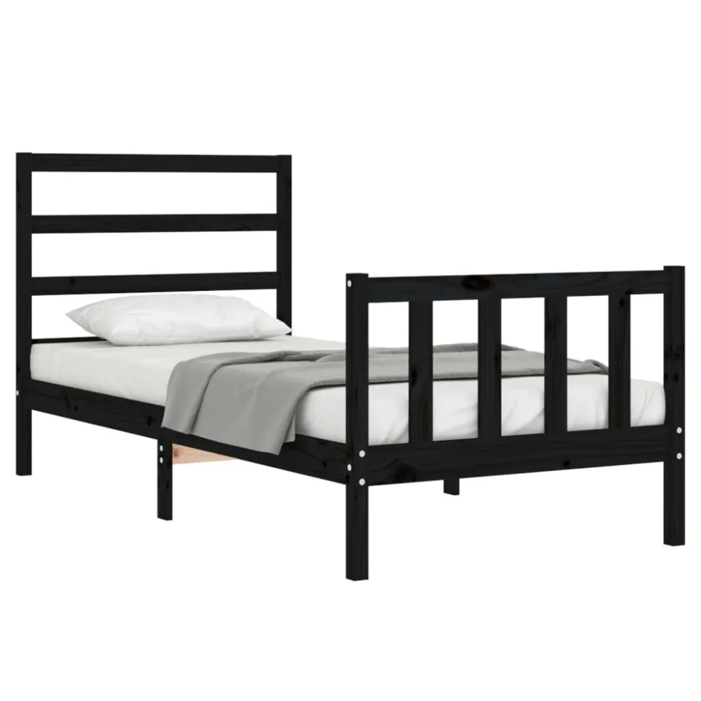 Bedframe met hoofdeinde massief hout zwart 90x190 cm