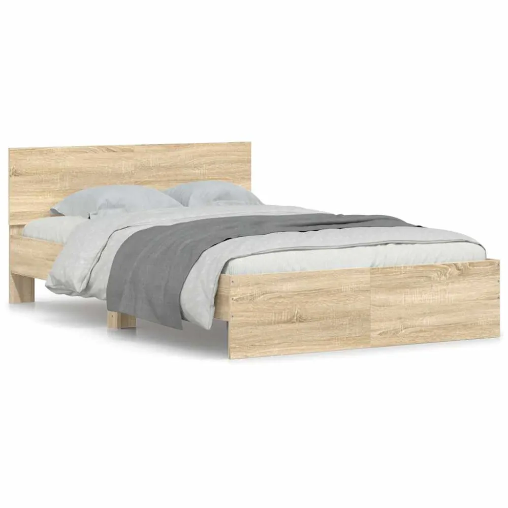 Bedframe met hoofdeinde sonoma eikenkleurig 135x190 cm