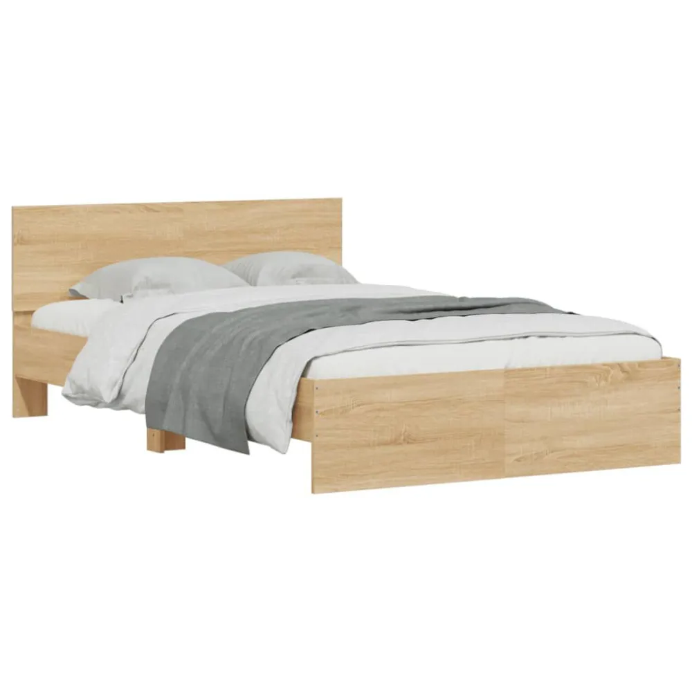 Bedframe met hoofdeinde sonoma eikenkleurig 135x190 cm