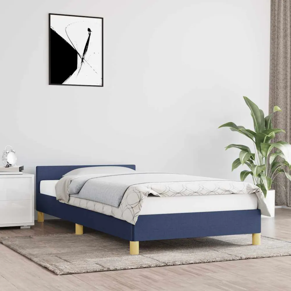 Bedframe met hoofdeinde zonder matras 100x200 cm stof blauw